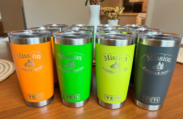 yeti coffee mug with company logo