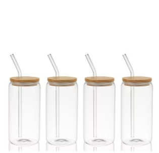 glass coffee cup with bamboo lid