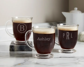 glass coffee mugs engraved