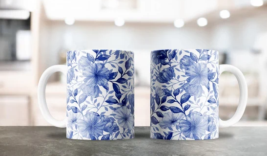 blue floral mugs